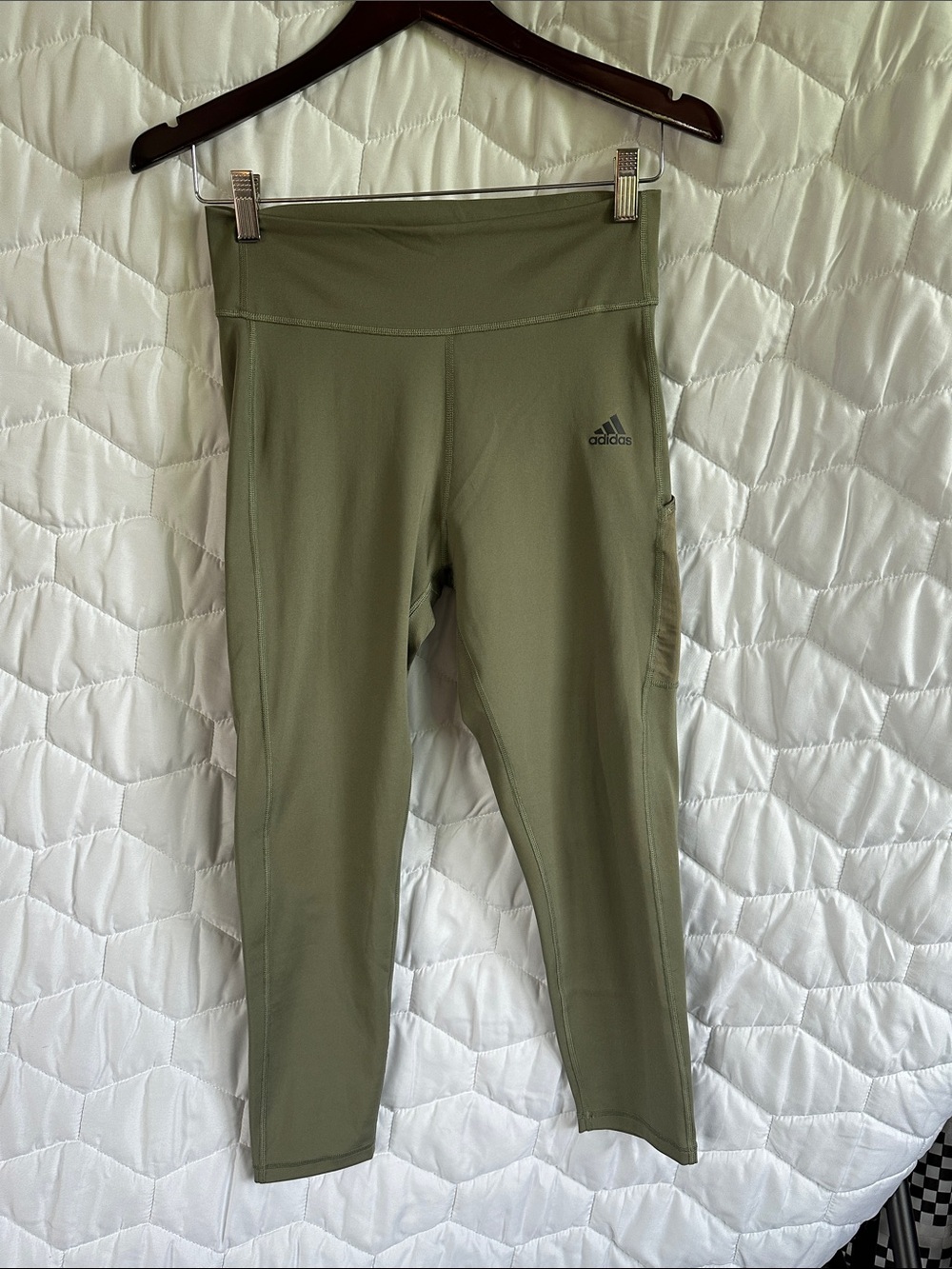 adidas Olive Active High-Rise Leggings with Mesh Side Pocket